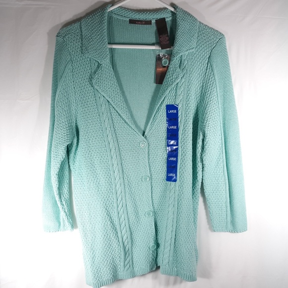 Heather B Sweaters - Heather B NWT Aqua Sweater Cardigan Size L